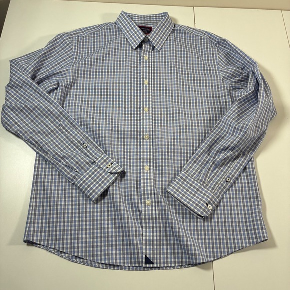 UNTUCKit Button Down Shirt Large Blue Gingham Check Wrinkle Free Oxford - Picture 2 of 8